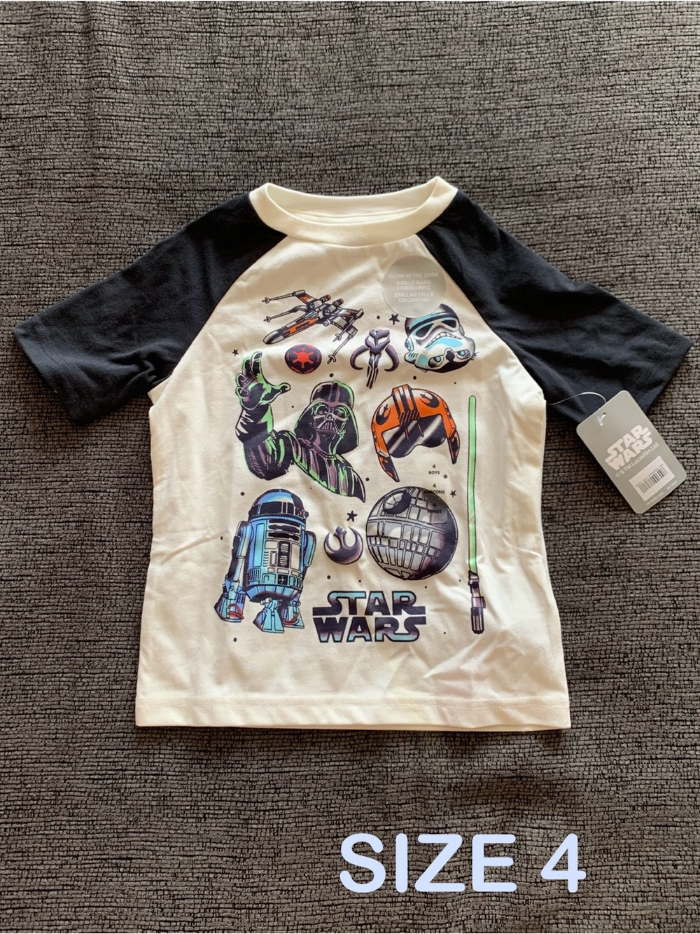 Star Wars Light Tan Tee with Black Sleeves and Multicolor Galactic Icons